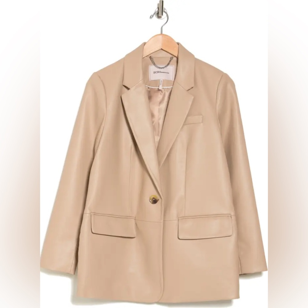 BCBGenation Oversize Faux Leather Single Button Blazer